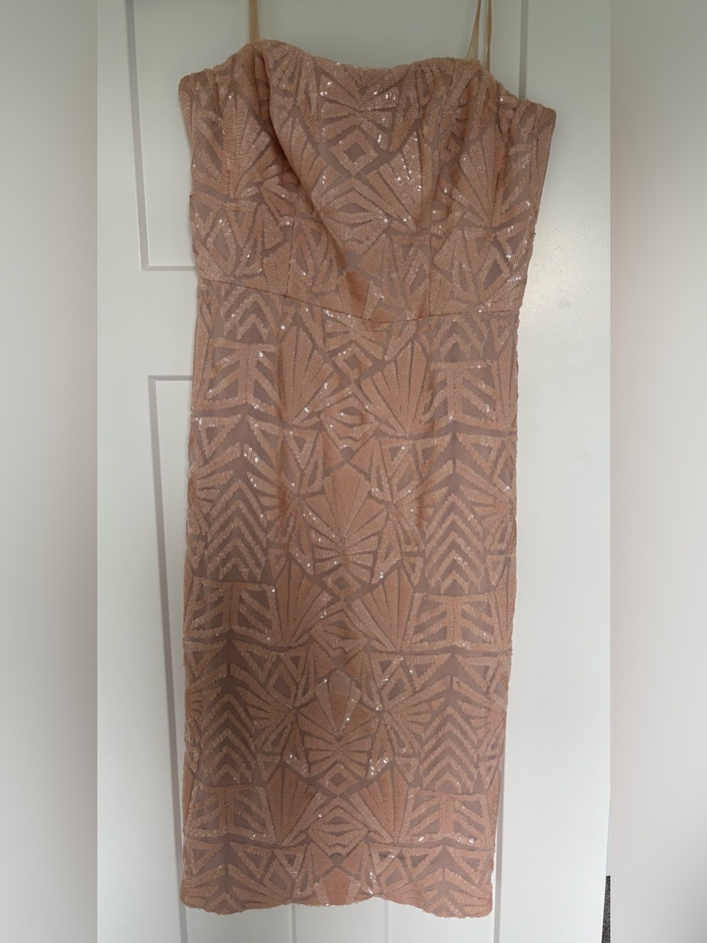Dress the Population Strapless Sequin Geometric Dress - Nude Blush